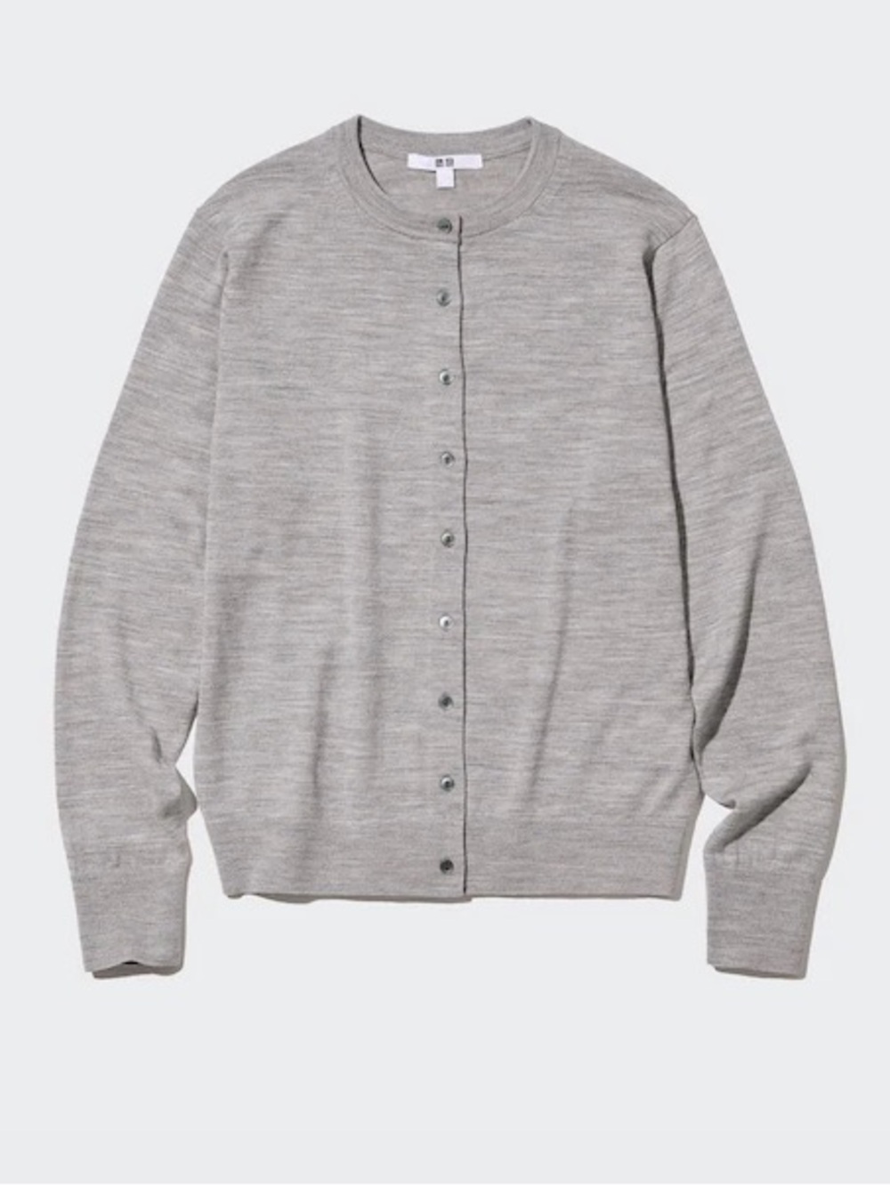 Uniqlo 100% wool cardigan sweater button up heathered gray greige neutral